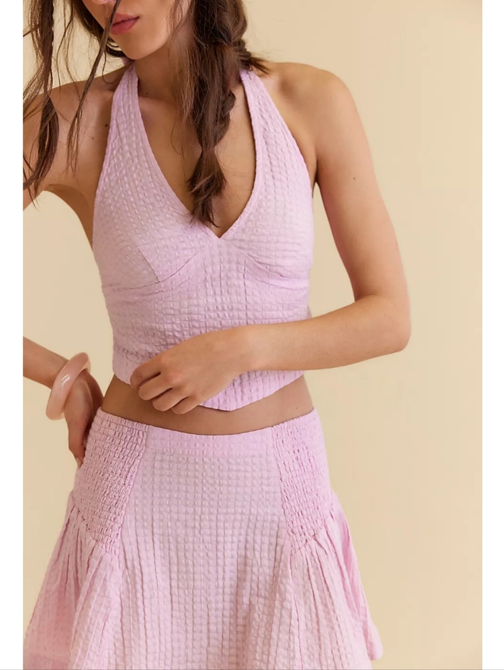 Free People Drew Pucker Check Skirt Set Pink Tulle - Picture 12 of 12